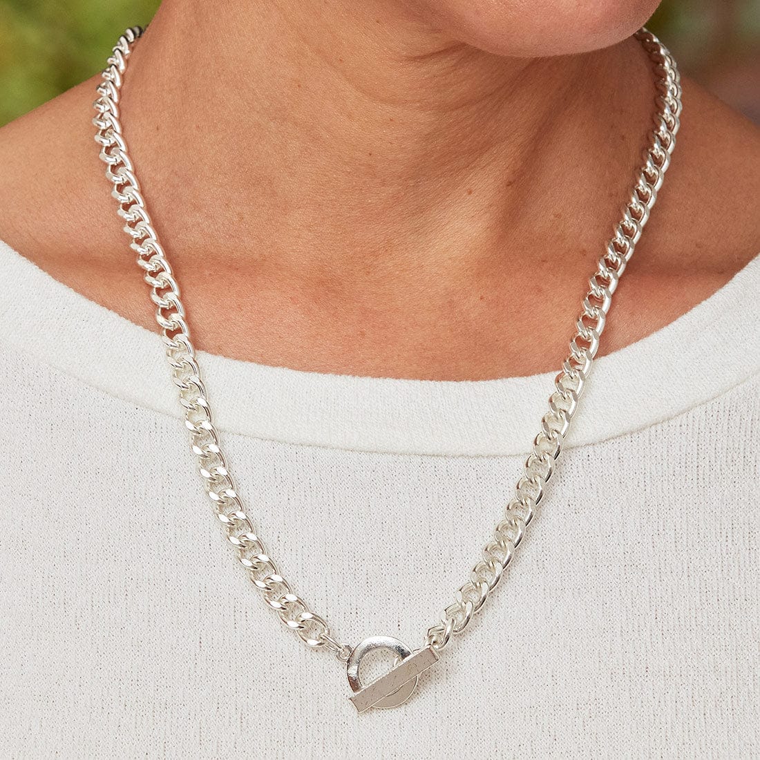 Glendora silver chain necklace with toggle clasp, 20 inches