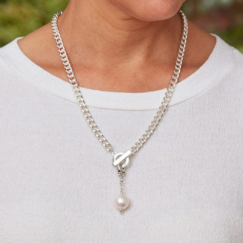 Glendora Silver Chain Necklace with Toggle Clasp and Pearl Pendant