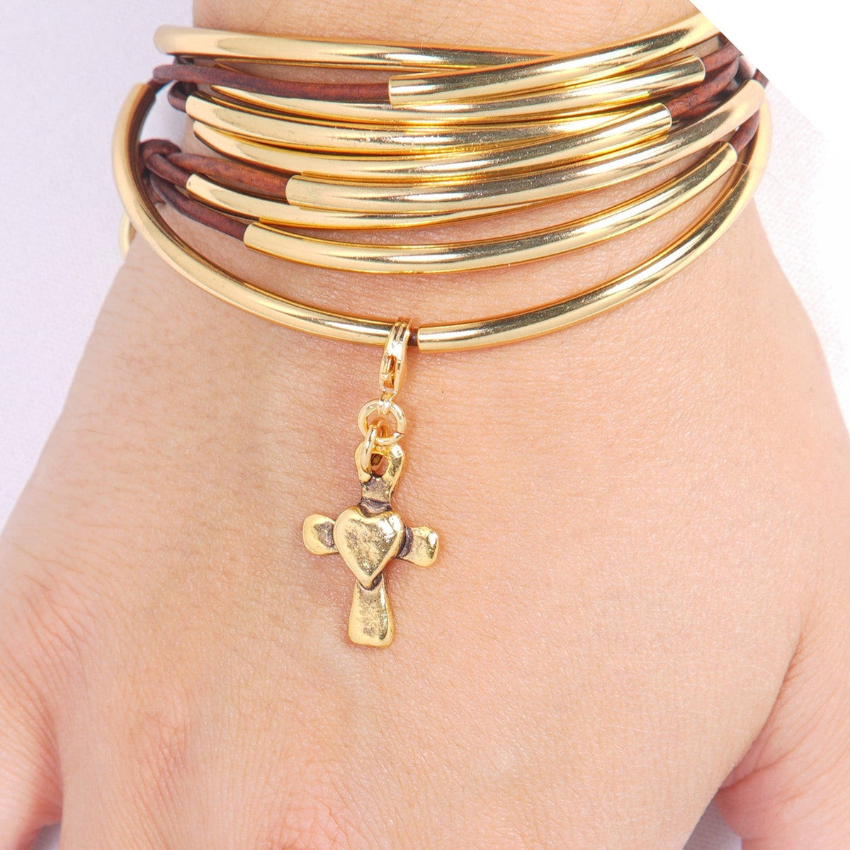 Gold Cross Heart Charm
