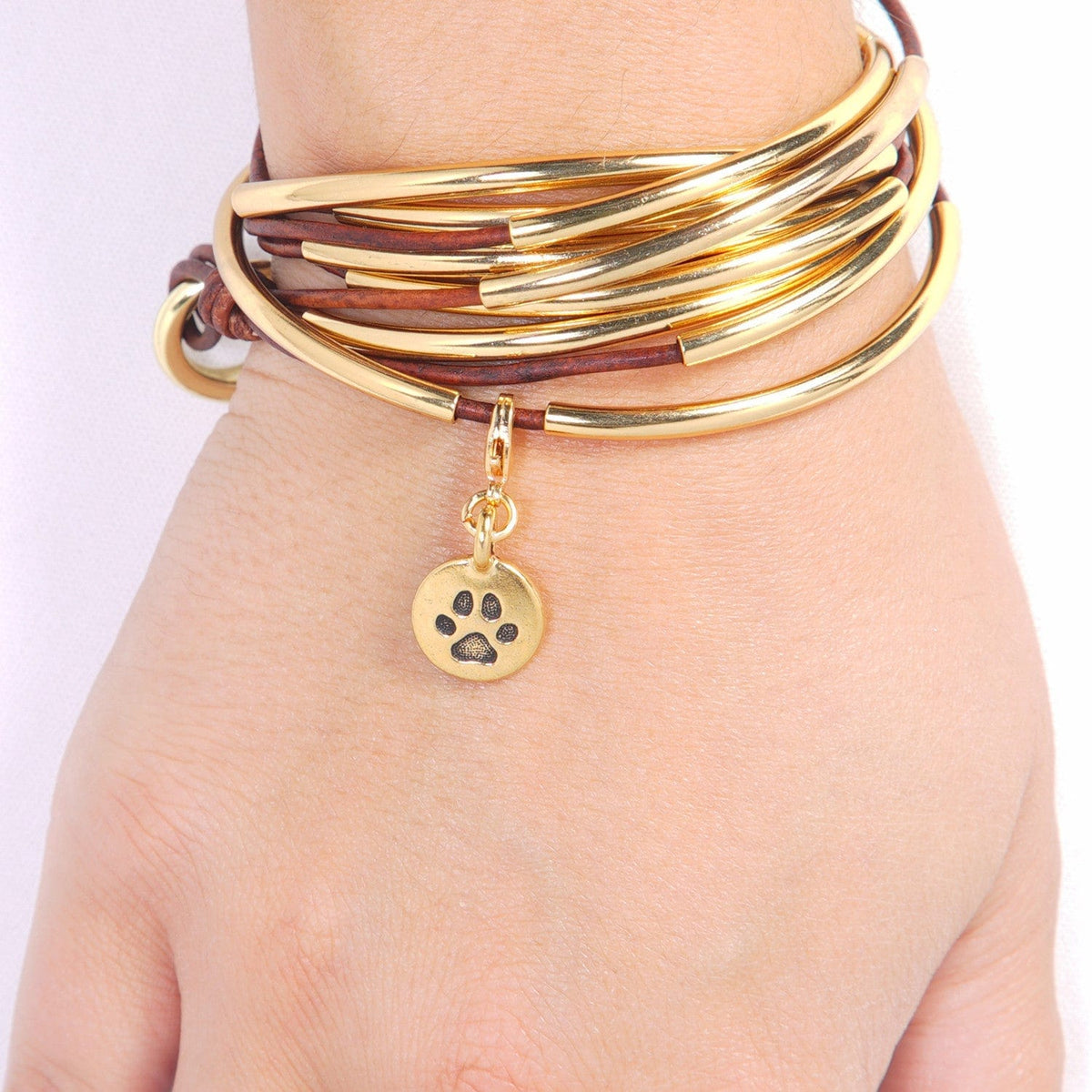 Round Paw Print Charm Gold