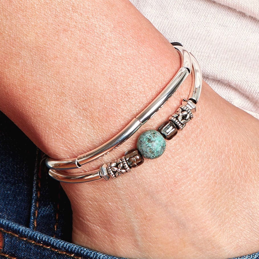 Green Sea with African Turquoise Adjustable Silver Bracelet