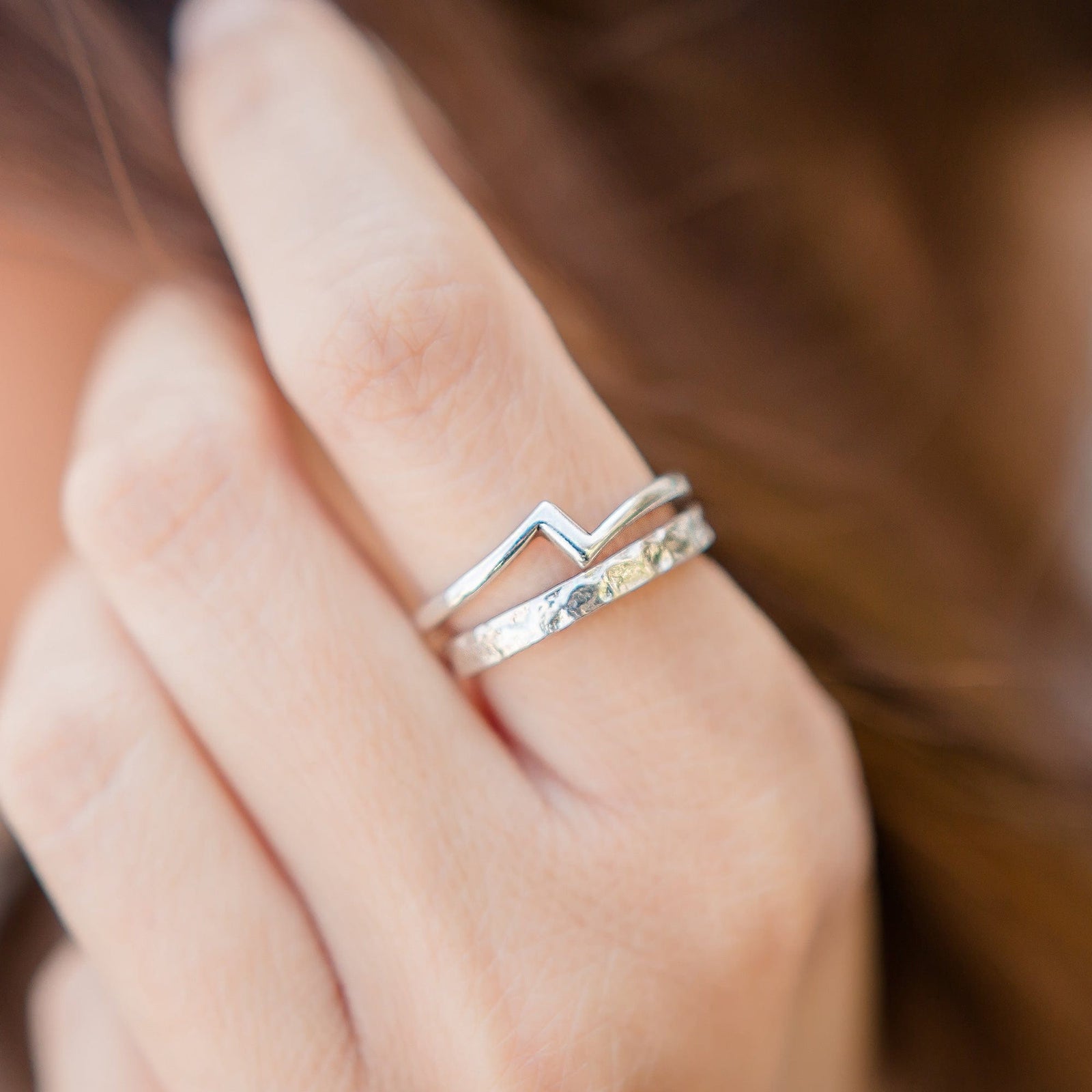 Hammered band with lightning Sterling Silver Ring