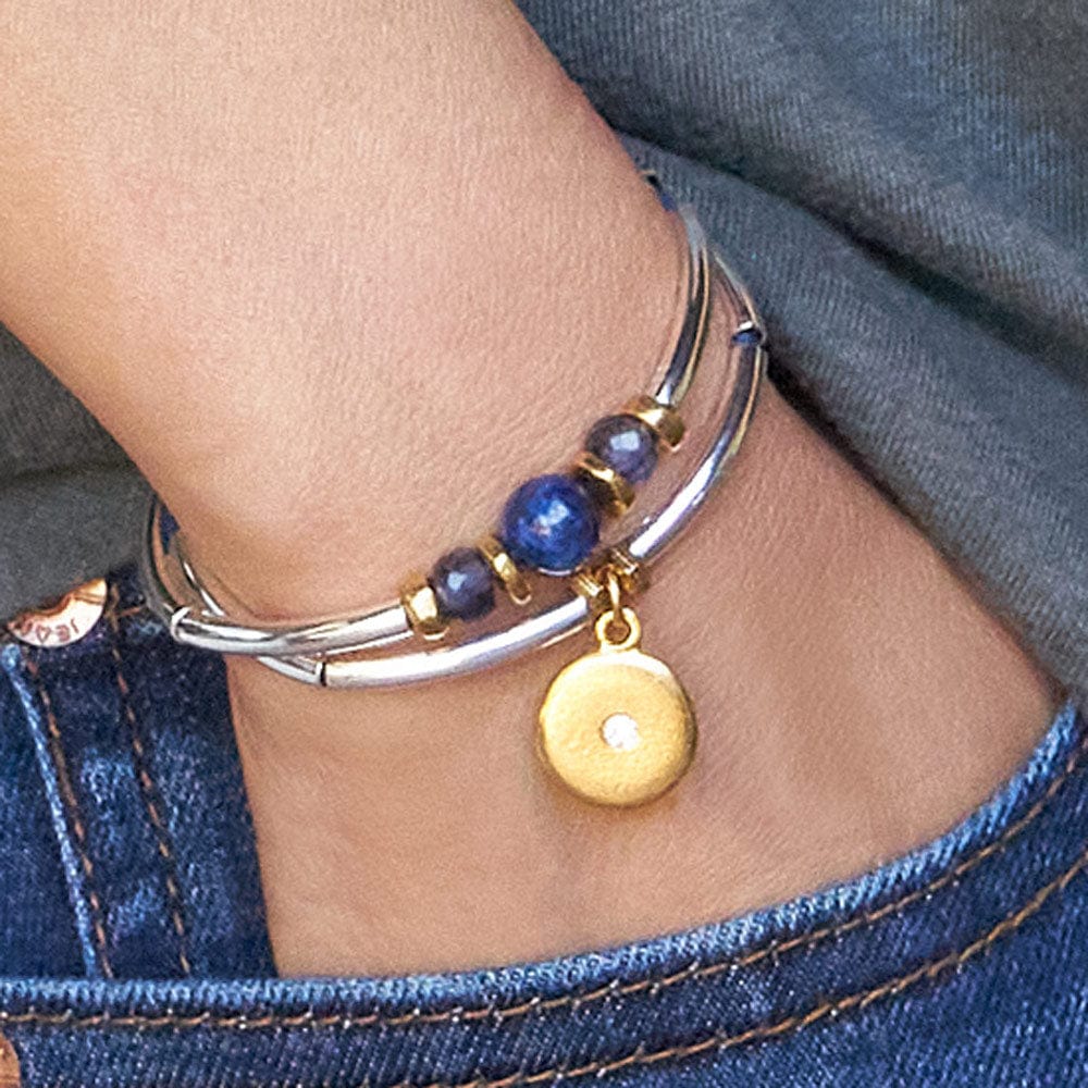 Huckleberry silver adjustable bracelet with lapis and gold disco charm