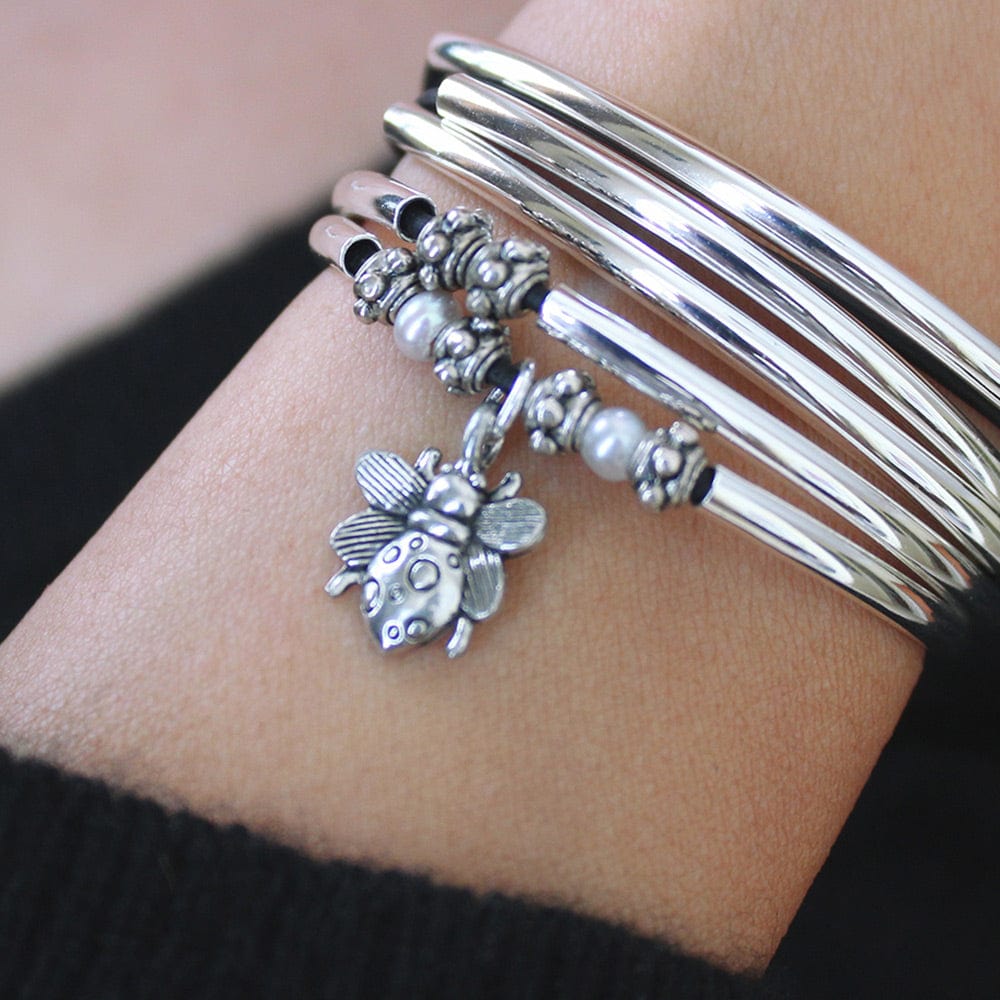 Mini Charmer Silverplate Natural Black Silver Bee Charm