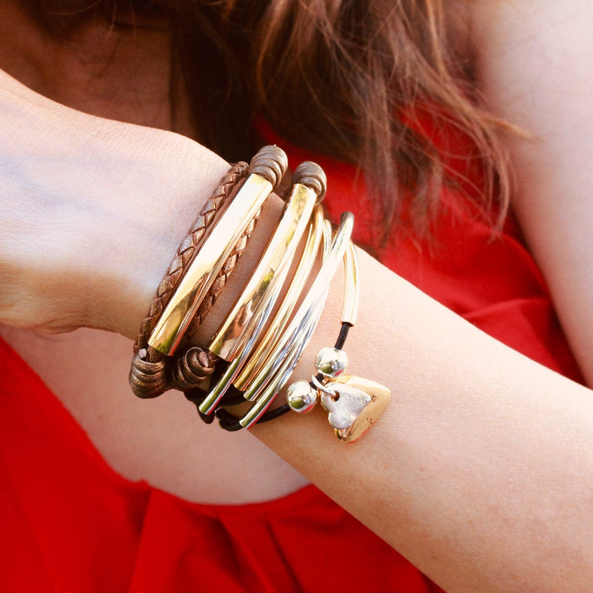 Perfect Pair Gold Bracelet with 2 Heart Charms