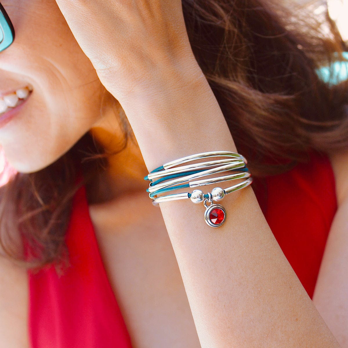 Ruby July Birthstone Charm - Girlfriend Wrap Bracelet