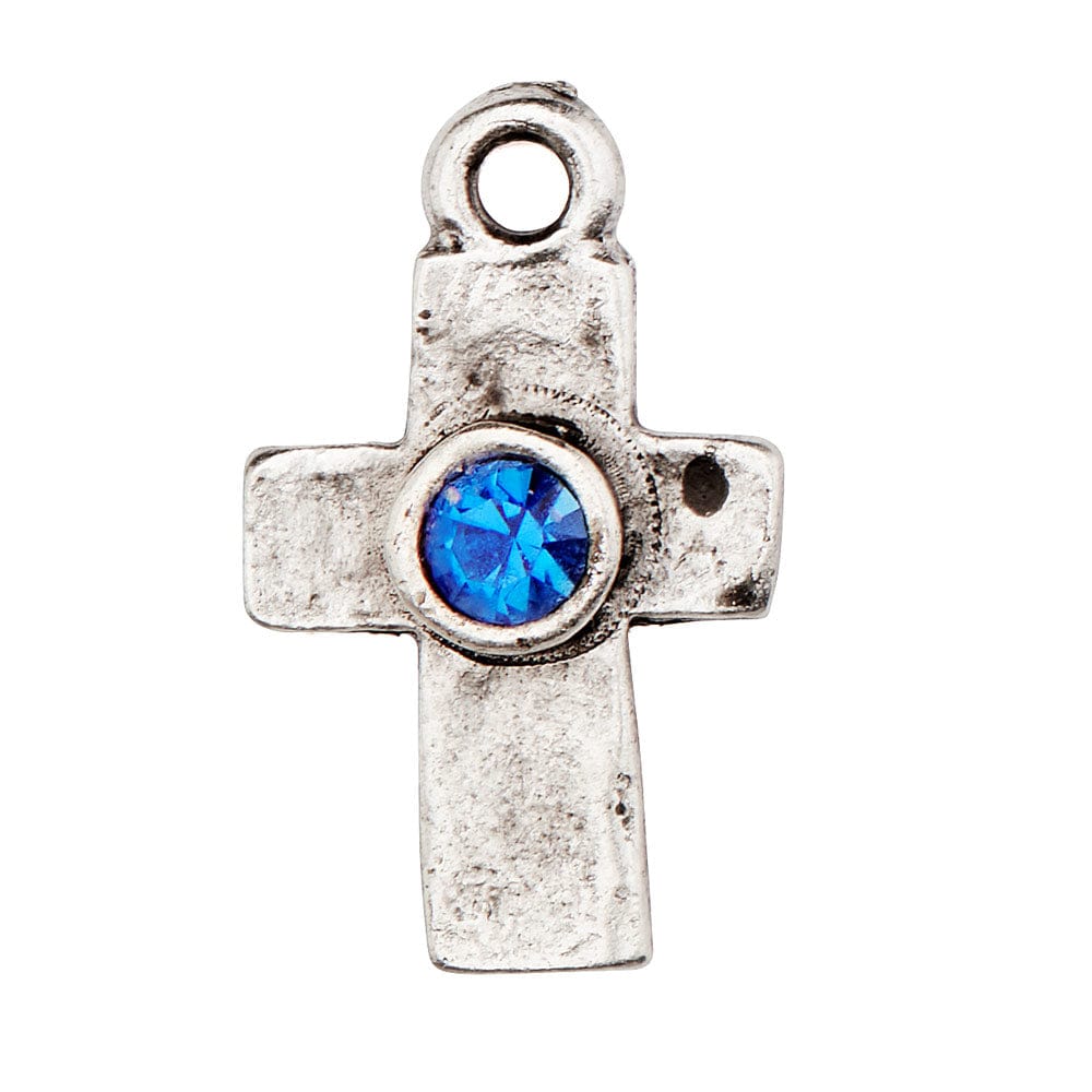 Silver cross blue crystal charm