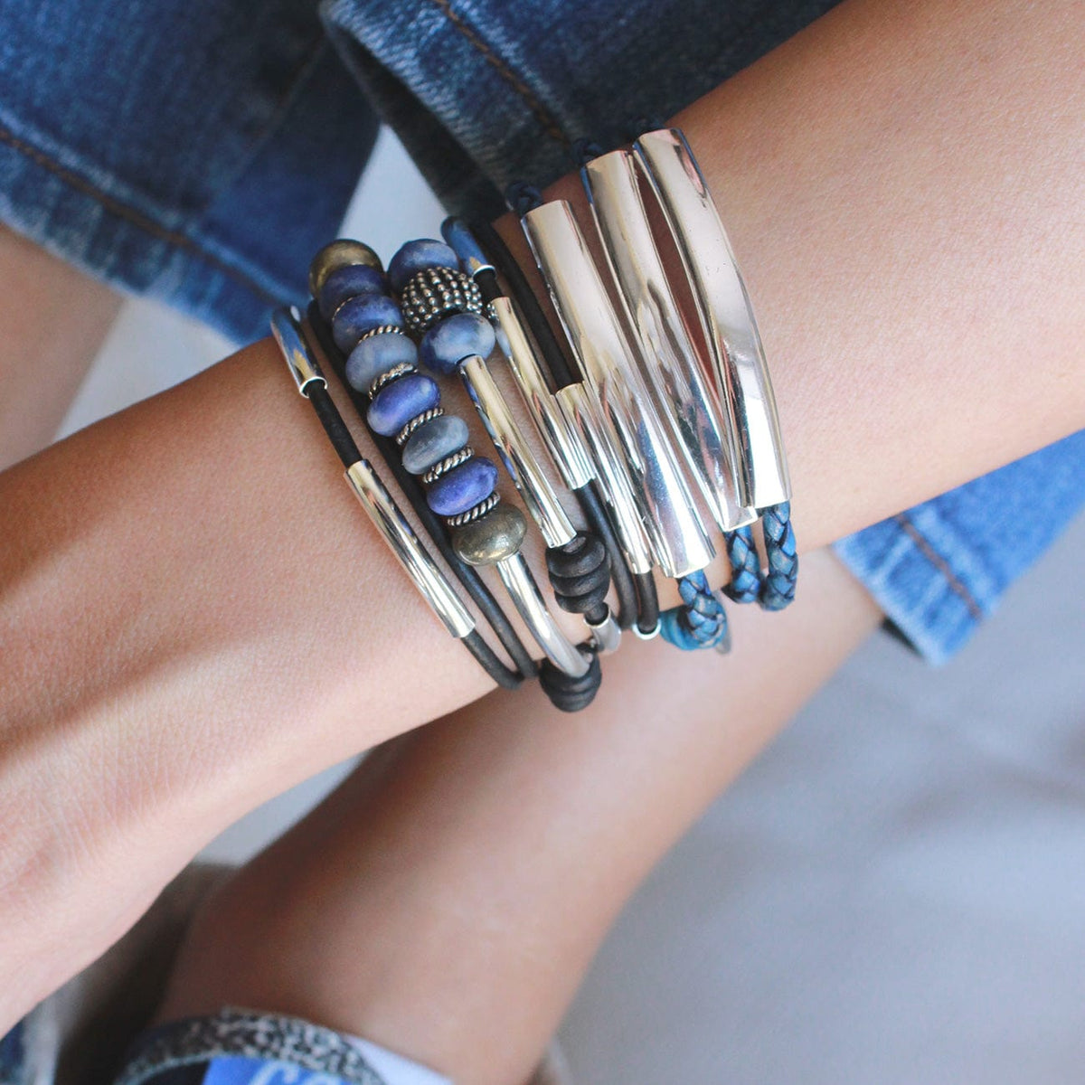 Sissy Gemstone Bracelet with Mingle Silver Engravable Bracele